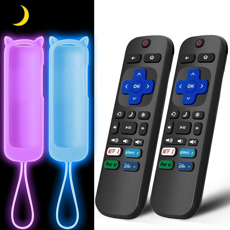 OneBom (2+2 Packs) Replacement Remote for Roku TV with Soft Protective Silicone Cover(Glow in The Dark), Universal Remote for TCL/Hisense/Onn/Sharp/Element/Philips Roku Smart TV - Image 1